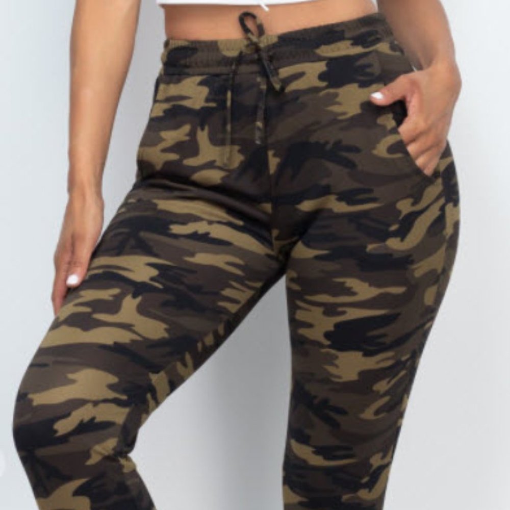 Camo Drawstring Jogger Pants - Olive Green